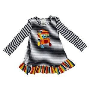 Bonnie Jean Girls 4T Striped School Theme Dress w/ Backpack Appliqué